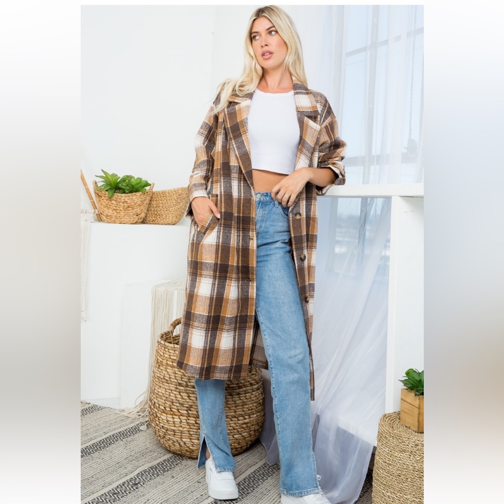 27 PLAID LONG BUTTON-DOWN COAT - Picture 5 of 6